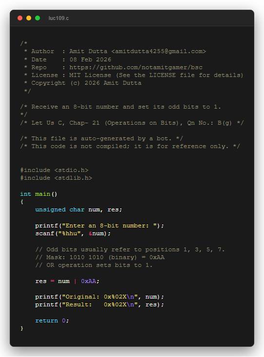 Receive an 8-bit number and set its odd bits to 1.